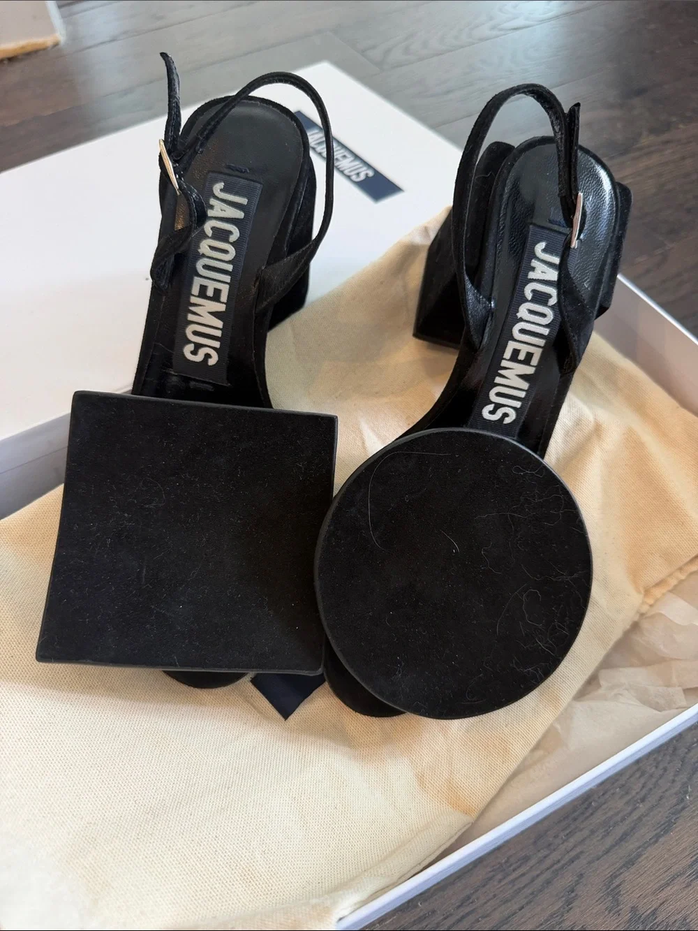 Jacquemus Black Asymmetrical Geometric Slingback Heels - Picture 1 of 4
